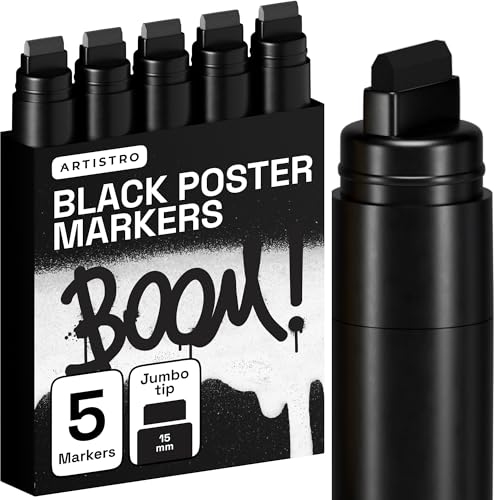 ARTISTRO Black Paint Pens - Jumbo Tips - Set of 5 | Acrylic Paint Markers, Water-Based, For Rock, Glass, Ceramic, Wood, Tire, Fabric, Metal, Canvas, Marking, Painting - color: Black, style: Jumbo Tip