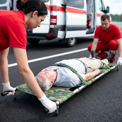 Folding Stretcher for Medical Emergency with Heavy Duty Handles - color: Camo