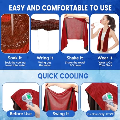 Hosuly 150 Pack Cooling Towels Bulk 40 x 12 Inch Large Chilly Breathable Sweat Sports Cold Towels Sublimation Microfiber Ice Neck Rag for Hot Weather Workout Gym Team Gift (Red) - color: Red