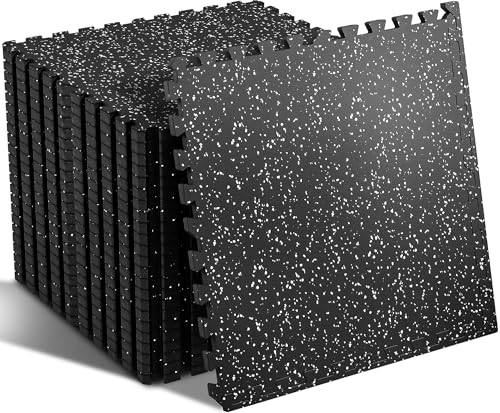 SUPERJARE 0.56'' Thick 48 Sq Ft Rubber Top Gym Flooring for Home Gym | High Density Gym mat with Upgraded Rubber Top, 12 Pcs Interlocking EVA Foam Exercise Equipment mat, Workout Mat, Black/Grey - color: Black/Grey, size: 12 Tiles (48 Sq Ft)