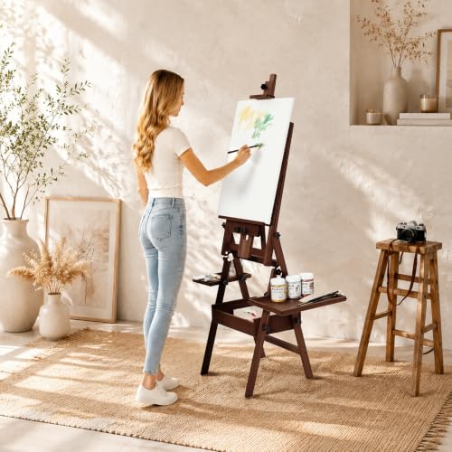 MEEDEN Painting Easel with Storage and Tray: H-Frame Beech Wood Art Easel | Easel Stand for Adults, Artists, Students, Beginners - Adjustable 50"-80" H, Holds Canvas Up to 47 Inches - color: Deep Walnut