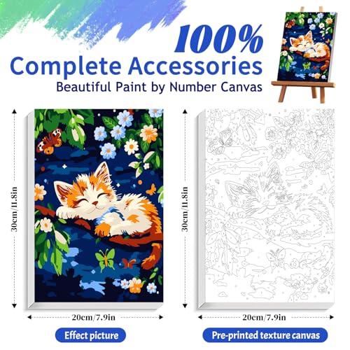 ZTOTZ Paint by Numbers for Adults Beginner,Cat Sleeping on the Tree | With Frame Canvas 8x12inch,Paint by Number for Kids Age 4- 8-12,Flower Color by Number Kits for Home Wall Decor - color: A-13-cat