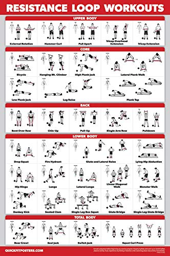 QUICKFIT Resistance Loop Bands Workout Poster - LAMINATED - Exercise Chart for Resistance Band Loops - 18" x 24" - color: LAMINATED