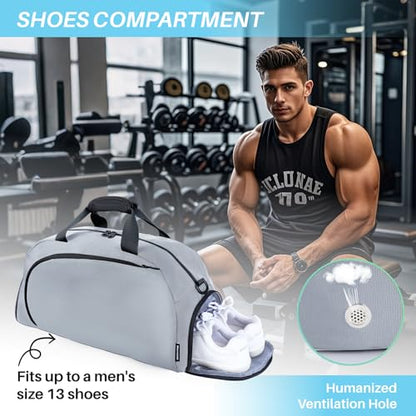 Small Gym Bag with Shoes Compartment&Wet Pocket,Unisex Sport Bag - color: Silver Grey
