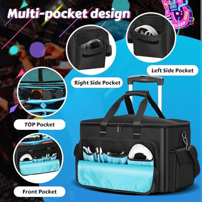 DJ Cable Bag, Rolling DJ Cable Bag with Detachable Trolley & Dividers | Large Capacity Gig Bag with Laptop Compartment, Professional Organizer Bag for Cables, Microphones, and DJ Equipment
