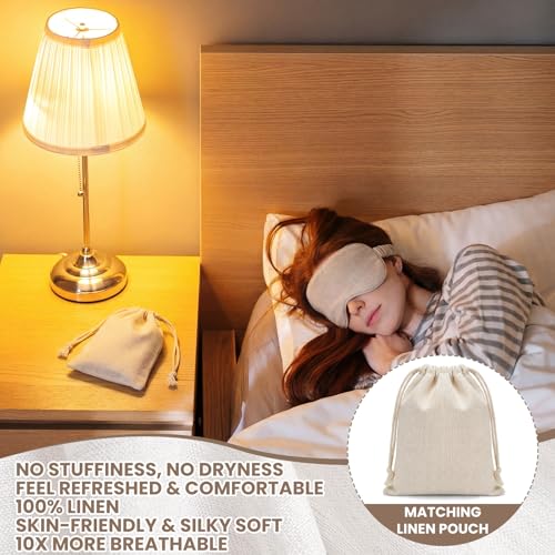 2 Set Pure Linen Sleep Mask Organic Cotton Eye Cover Gift,Linen - color: Linen