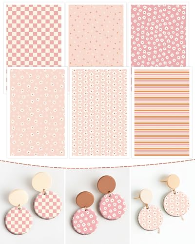 Daisy Polymer Clay Transfer Paper - 18 Pcs Spring Flower Gingham Clay Transfer Sheets for Earrings Jewelry Making - color: pink daisy