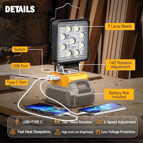 LED Work Light Compatible with DEWALT 20V Battery, 70W 7000LM, Tool Only - color: 70W