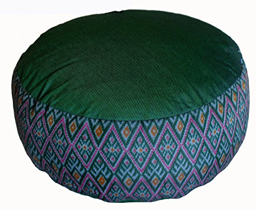 분장식 명상 쿠션 Zafu 베개 - 버밀 및 카포 필 - 글로벌 패턴 - color: Ikat Diamond Green