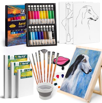 Inburit Art Acrylic Paint Set for Adults & Kids with Canvas Easel | Deluxe Art Supplies Kit with 18 Vibrant 22ml Acrylic Paint Tubes, 6 Canvas Boards, 8 Brushes, Portable Desktop Wood Easel - color: 36PCS+18Colors/22ml