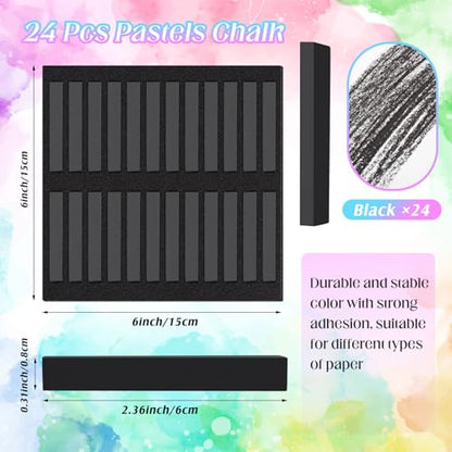 Watersay 24 Pcs Soft Pastel Drawing Chalk Set Square Sketch Chalk Non-toxic Artist Pastel Sticks for Professional Artists and Art Lovers(60 x 8 x 8 mm,Black) - color: Black, size: 1 Count (Pack of 24)