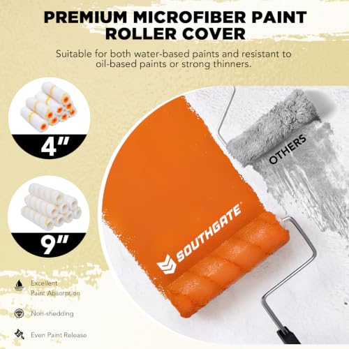 SOUTHGATE 33PCS Paint Roller Kit with Extension Pole for Walls & Ceilings | 9‘’ and 4‘’ rollers,1-5ft adustable pole, paint tray, drop cloth, brushes, for drywall, baseboards, apartments
