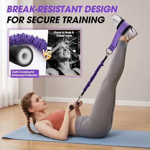 Upgraded Pedal Resistance Band with Handle, 3-Tube Adjustable for Workout - color: Purple