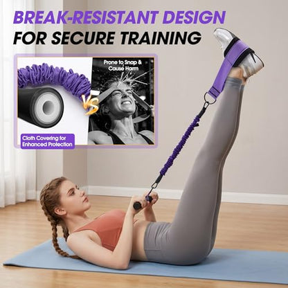 Upgraded Pedal Resistance Band with Handle, 3-Tube Adjustable for Workout - color: Purple