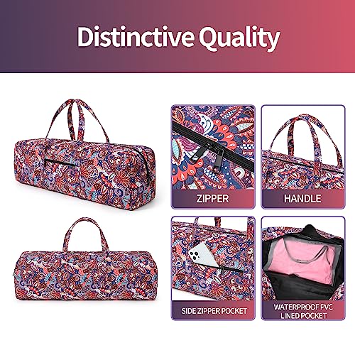 Boulder Bee | Yoga Mat Bag | Large Yoga Mat Carrier with Wet Pocket | Yoga Gifts | Gym Tote Bag for Women - color: Navy cashew flower