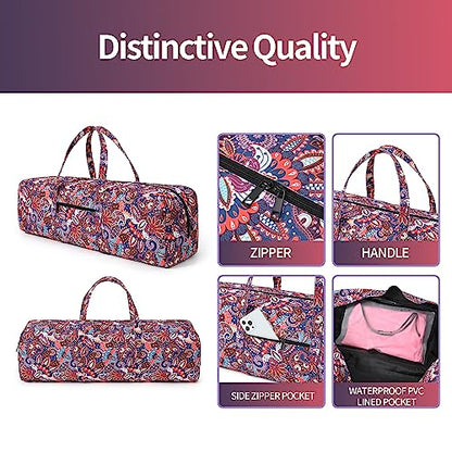 Boulder Bee | Yoga Mat Bag | Large Yoga Mat Carrier with Wet Pocket | Yoga Gifts | Gym Tote Bag for Women - color: Navy cashew flower