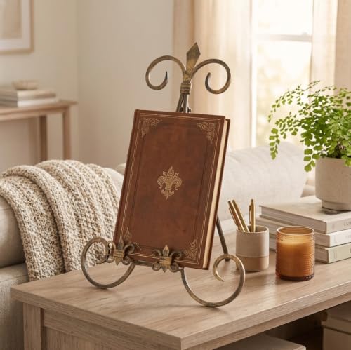 Deco 79 Metal Scroll Display Easel Tabletop Easel with Foldable Stand, Display Stand 11" x 10" x 14", Gold
