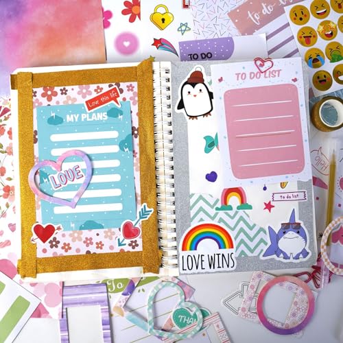 Pure Vie DIY Journal Kit for Girls Ages 8-14, Journaling Art Crafts Kit for Tween & Teen Girls, Creative Scrapbook & Diary Supplies Toy Set with Notebook Sticker - Fun Cute Birthday Xmas Gifts Ideas