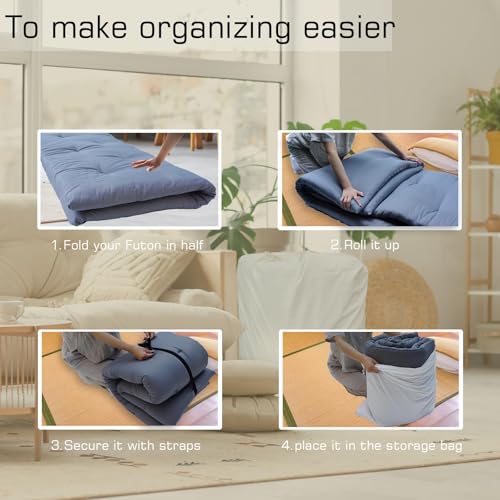Japanese Floor Mattress Futon Mattress, 39” x 80" Sleeping Tatami Mat 2.5" Thicken Foldable Roll Up Shikibuton Pad Dormitory Pad Kids Floor Lounger Pillow Bed For Adult Kids, Grey, Twin Size