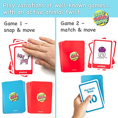 Animal Movement Cards for Kids, Active Games, 20 Animals, 52 Cards | Snap, Matching & Go Fish Game Modes, Gross Motor Activity, Indoor Outdoor, Classroom PE Homeschool, Toddler Exercise Cards - style: Animal Movement Cards