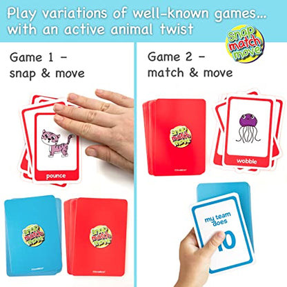 Animal Movement Cards for Kids, Active Games, 20 Animals, 52 Cards | Snap, Matching & Go Fish Game Modes, Gross Motor Activity, Indoor Outdoor, Classroom PE Homeschool, Toddler Exercise Cards - style: Animal Movement Cards