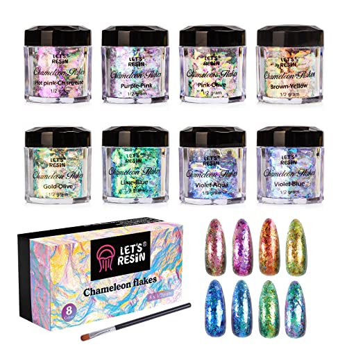LET'S RESIN Chameleon Chunky Flakes, Resin Supplies for Resin Crafts | Intense Colorshift Pigment Powder for Silicone Molds/Tumbler, Chrome Powder Iridescent Flakes for Nail Art/Paints/Soap Making - color: Chameleon flakes