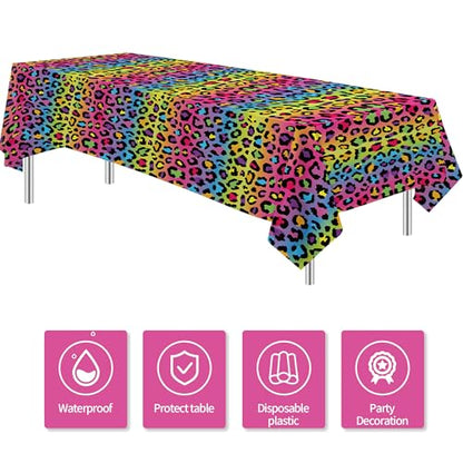 Leopard Party Decorations Tablecloth, Cheetah Birthday Tablecover | 3Pcs Disposable Cheetah Print Party Supplies, Iridescent Rainbow Leopard Birthday Table Decorations, 55in x 86in