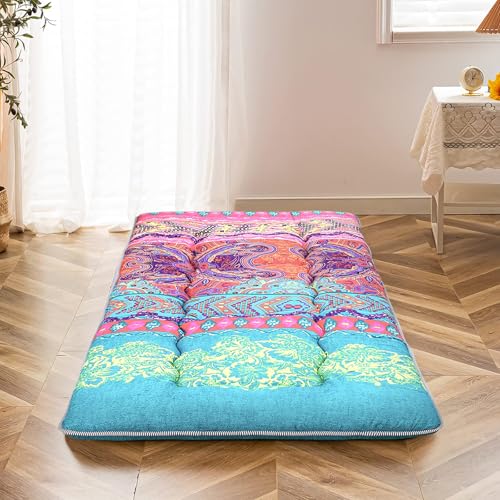 MAXYOYO Japanese Floor Mattress 4" Thick Cot Size Foldable Futon Mattress - color: Bohemian B, size: Cot