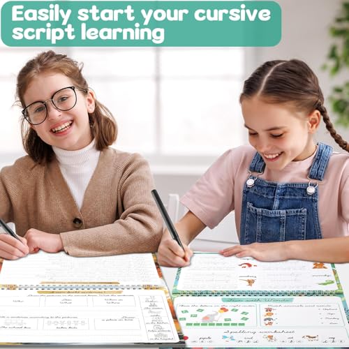 gisgfim 2 Pack Grooved Cursive Handwriting Workbook Magic Grooved Cursive Reusable Handwriting Practice Tracing with Disappearing Ink Pens for Kids Learning Activities Supplies (Words&Sentence) - style: Vocabulary+Sentence