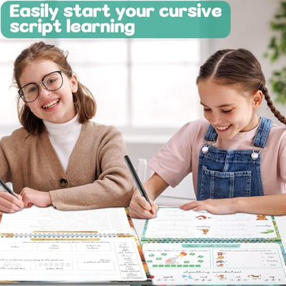 gisgfim 2 Pack Grooved Cursive Handwriting Workbook Magic Grooved Cursive Reusable Handwriting Practice Tracing with Disappearing Ink Pens for Kids Learning Activities Supplies (Words&Sentence) - style: Vocabulary+Sentence