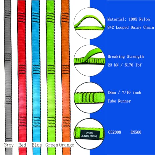 53 Inches Nylon Daisy Chains Rope Climbing Lanyard Straps Looped Strong Slings 23 kN Aerial Yoga Webbing - color: 3PCS Green