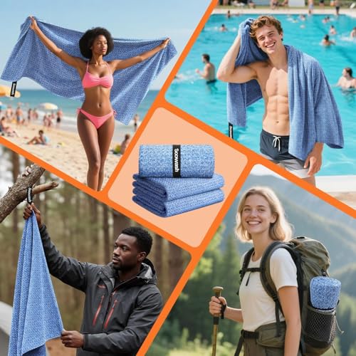 Microfiber Sweat Towel, Quick Dry 3 Pack 27x55 in - color: Blue, size: 27 inch X 55 inch