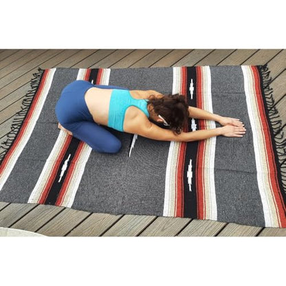 Open Road Goods Mexican Diamond Blanket - XL Heavyweight Yoga Blanket – Handmade in Mexico - Thick Boho Serape Saltillo Style Throw for Beach, Picnic, Home, Camping and More! (Charcoal Retro) - color: Charcoal Retro