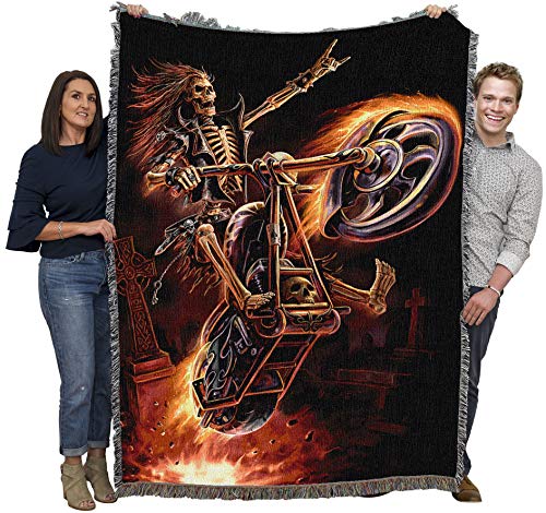 Pure Country Weavers Hell Rider Skeleton Woven Blanket by Anne Stokes - Fantasy Gift Cotton Tapestry Throw - Made in The USA - 72" x 54" - color: Hell Rider, size: 72" x 54"