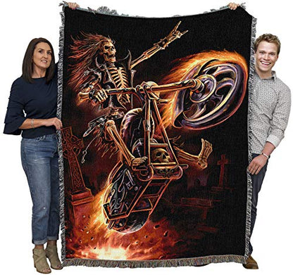 Pure Country Weavers Hell Rider Skeleton Woven Blanket by Anne Stokes - Fantasy Gift Cotton Tapestry Throw - Made in The USA - 72" x 54" - color: Hell Rider, size: 72" x 54"