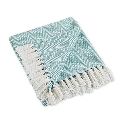 DII Herringbone Striped Collection Cotton Throw Blanket, 50x60, Aqua - color: Aqua, size: 50x60"
