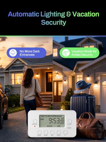 BN-LINK 7-Day Heavy Duty Digital Timer with Dual Outlet, LCD Display, 3-Prong Programmable Design, for Lights, Fans, Coffee Machine, Home, Kitchen, Office, Indoor Use, 125V 15A 1875W, 1 Pack - color: 7 Day, 2 Outlet, 1-pack
