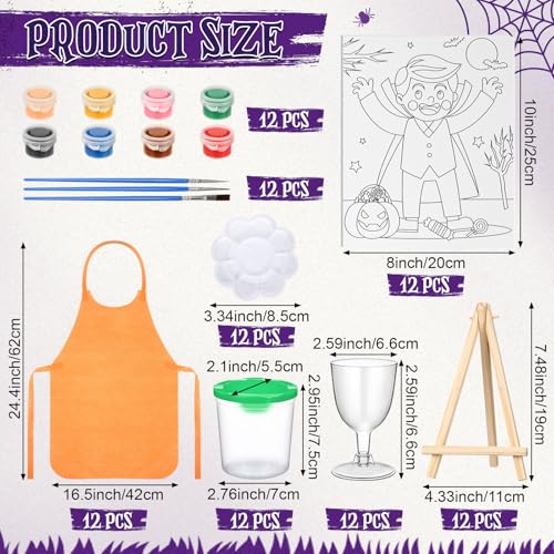 Sherr 96 Pcs Pre Drawn Canvas Kit 12 Sets with Easel Apron,Halloween | Adult Painting Party Set with Brushes Paints Wine Glasses, 8x10 Ready to Paint, DIY Craft for Paint Parties and DIY Crafts - style: Halloween