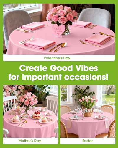 Pureegg Plastic Table Cloth Disposable 8 Pack, 84 Inch Round, Pink | Easter Party, Valentines Day, Mothers Day, Leakproof & Sturdy, Pink, Round Tablecloth - color: Pink, size: 84" Round