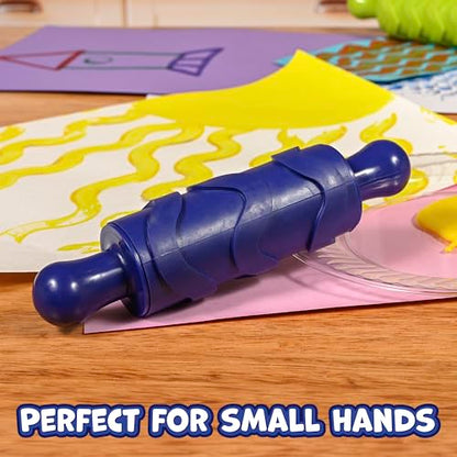 READY 2 LEARN Paint and Dough Texture Rollers, Set of 4 | Patterned Rolling Pins for Kids, Play Dough Accessories and Art Tools, Imagine Colors - style: Imagine Colors
