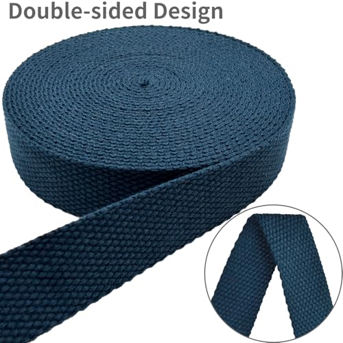 Heavy‑Duty Cotton Webbing Strap 1''x6yds Navy Blue for Bags | 2mm thick webbing for dog collars, backpack, bag handles, apron straps, slings, sewing repairs & DIY craft projects. - color: Navy