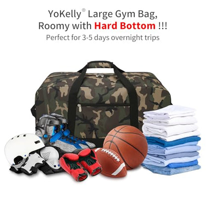 55L Large Duffle Bag for Men Travel - 25 inch Sports Duffel Bag with Hard Bottom - Camo - color: Camo