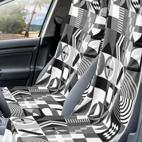 Hahafelt 2 Pack Car Seat Towel Cover with Storage Bag, Black White Abstract | 63 x 32 in Car Towel Seat Cover Non Slip Waterproof, Gym Workout Swimming Running, Machine Washable Sweat Absorbent Protector - style: Black White Abstract