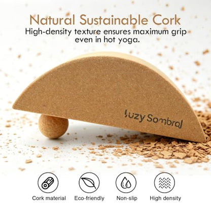 2 Pack Half Moon Cork Yoga Blocks with Cork Massage Ball, Calf Raise Block & Calf Stretcher, Foot Balance Trainer for Plantar Fasciitis Relief, Yoga Pilates Dance Stretching & Myofascial Release