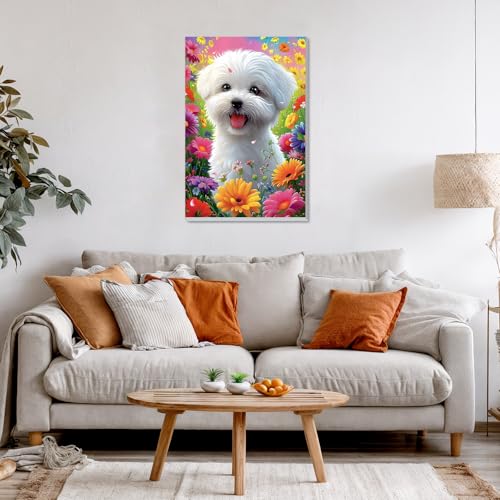DOMROM Framed Paint by Numbers Kit for Adults, White Dog DIY Paint by Number Kits on Canvas, Easy Canvas Painting by Numbers for Home Wall Decoration Gift 8x12 Inch - color: OMQ072