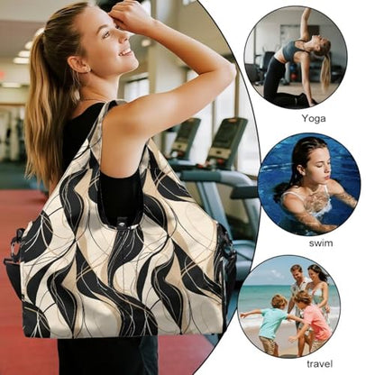Yoga Gym Bag with Removable Adjustable Shoulder Strap, Shoe Compartment & Top Yoga Mat Holder 17.72x8.66x9.84in - color: Abstract Stripe Line Print