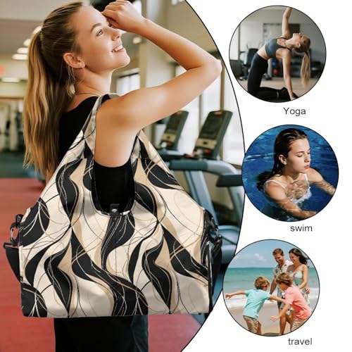 Yoga Gym Bag with Removable Adjustable Shoulder Strap, Shoe Compartment & Top Yoga Mat Holder 17.72x8.66x9.84in - color: Abstract Stripe Line Print