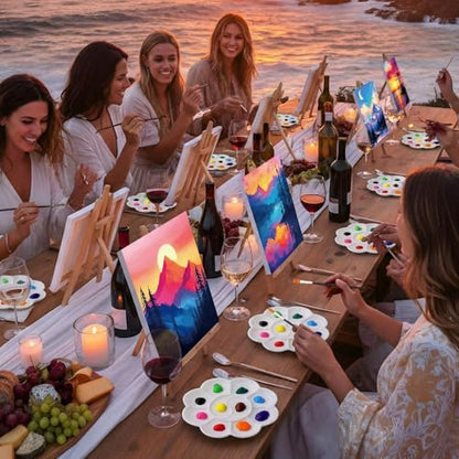 Ctosree 72 Pcs Natural Scenery Paint and Sip Kit for Adults 8'' x 10'' Pre Drawn Canvas for Painting DIY Pre Printed Canvas for Party Favor Afro Acrylic Painting Kit Wood Easel Brushes Bulk - style: Natural Scenery