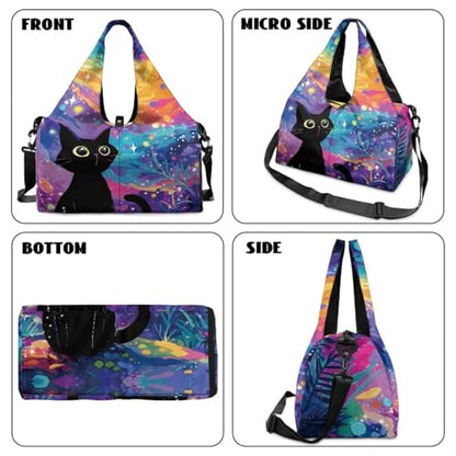 Gym Bag with Yoga Mat Holder Large Tote Bag With Multi Pockets for Women Men Dry Wet Separated Pocket Carryall Yoga Tote Bag for Pilates Travel Workout Office - color: Cosmic Starry Sky
