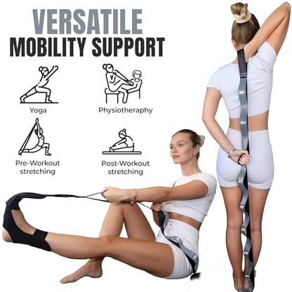 Stretch Strap with Loops Physical Therapy - Full Body Exercise Straps for Stretching with Detachable Foot - Leg & Calf Stretcher for Plantar Fasciitis, Physical Therapy, Pain Relief, and Flexibility - color: Grey
